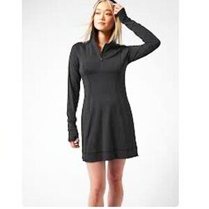 Athleta Pacifica Illume Cover-Up – Black, 1/4 Zip Hoodie Dress, Size Medium